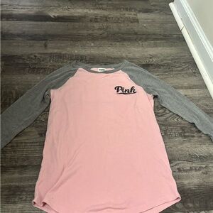 PINK Victoria's Secret Pink and Gray Raglan Tee